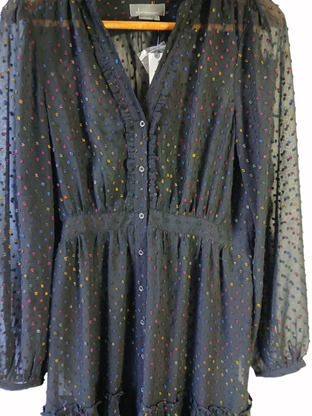 Anthropologie Sheer Audrey Tiered Midi Dress Size 14 Whimsy Goth Clip Dot New - Picture 3 of 16